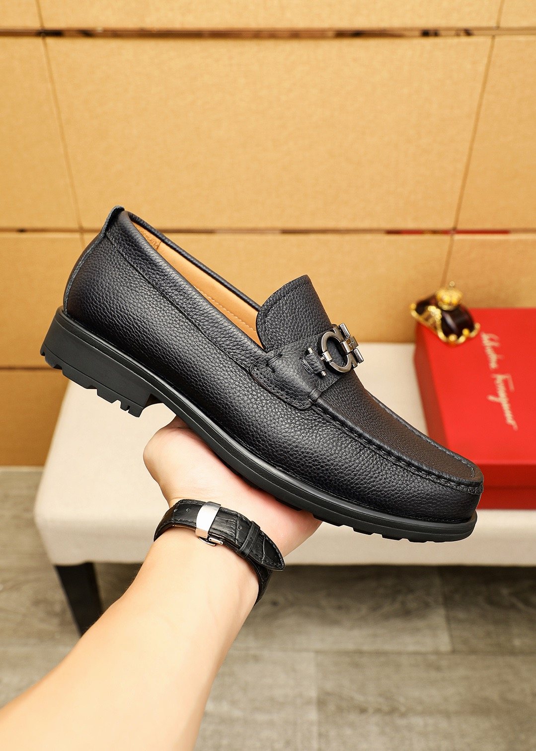 Ferragamo Black Bit Loafers
