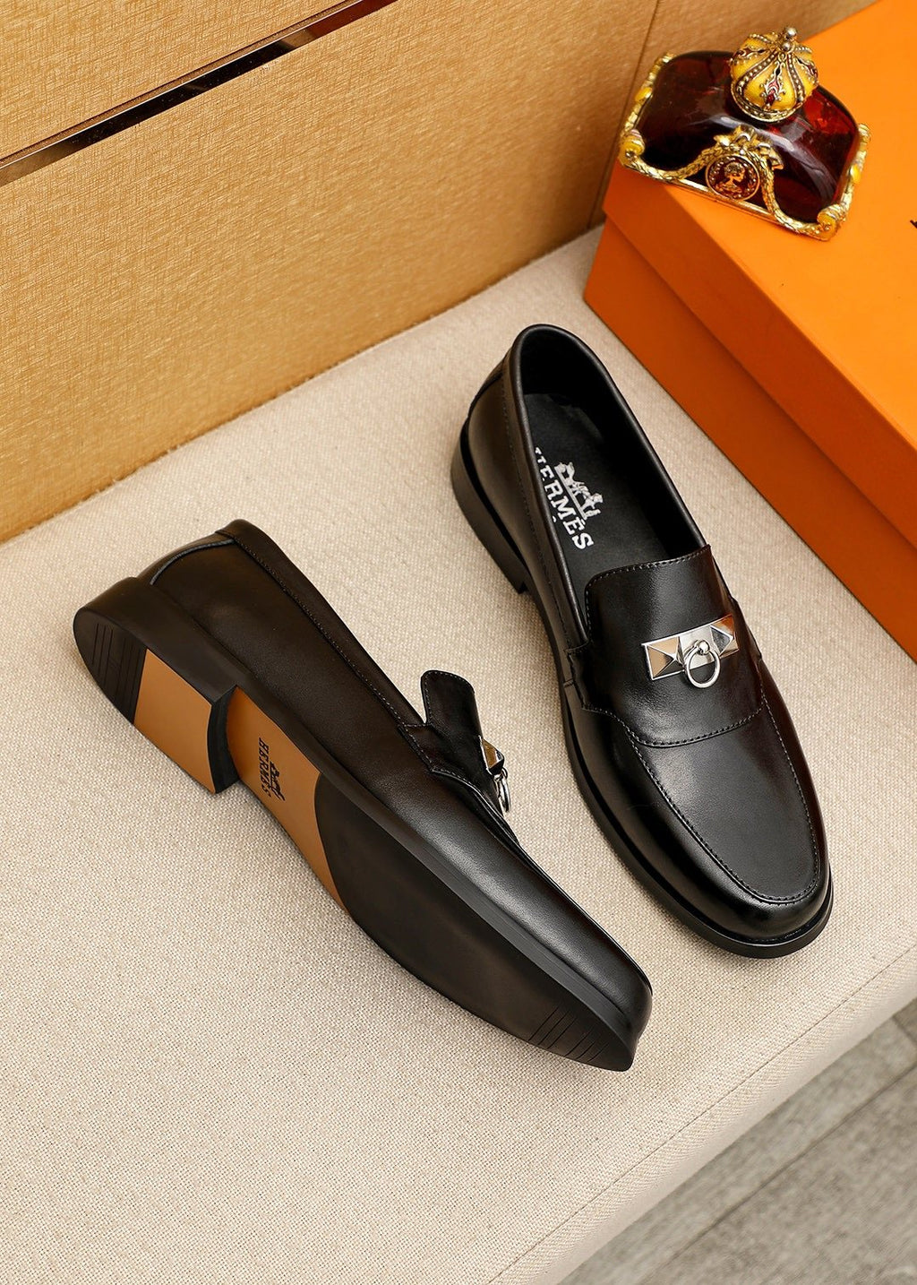 Hermès Black Hardware Slip-On Shoes