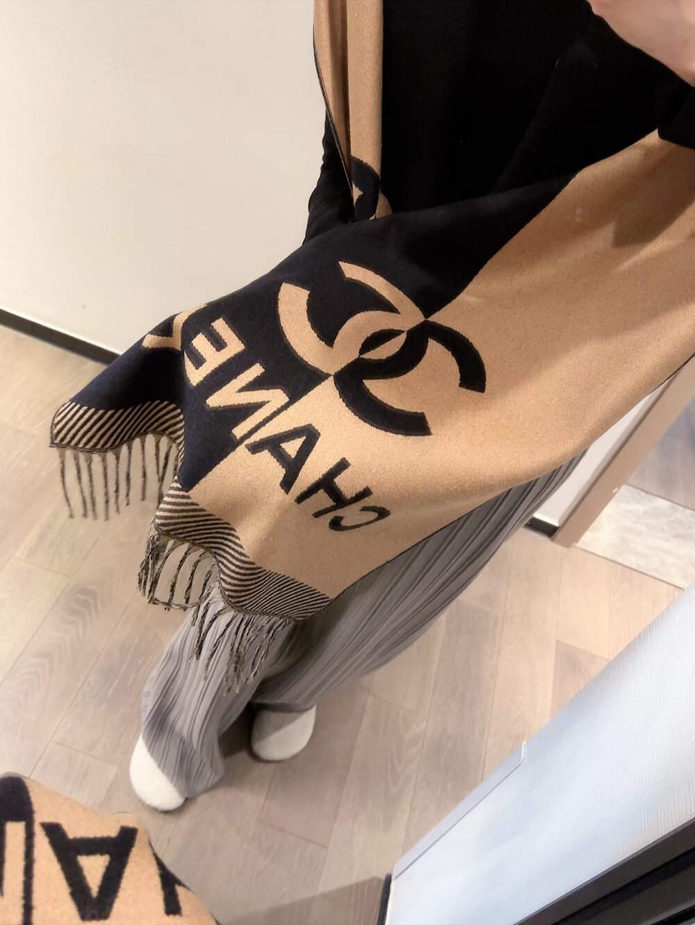 Chanel Logo Panel Fringed Scarf