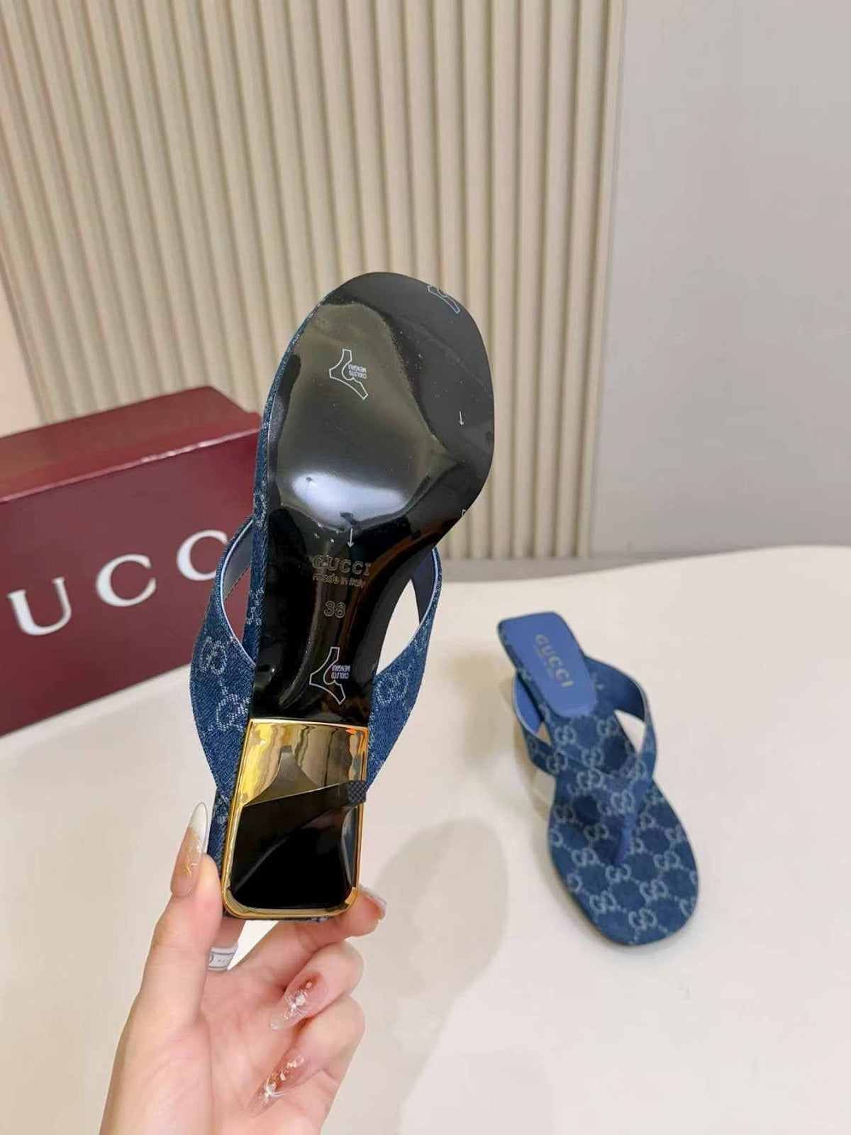 Gucci Women's Blue Monogram Slingback Sandals