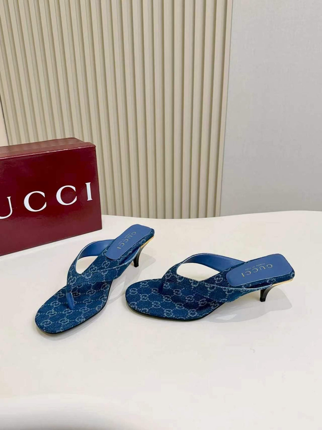 Gucci Women's Blue Monogram Slingback Sandals