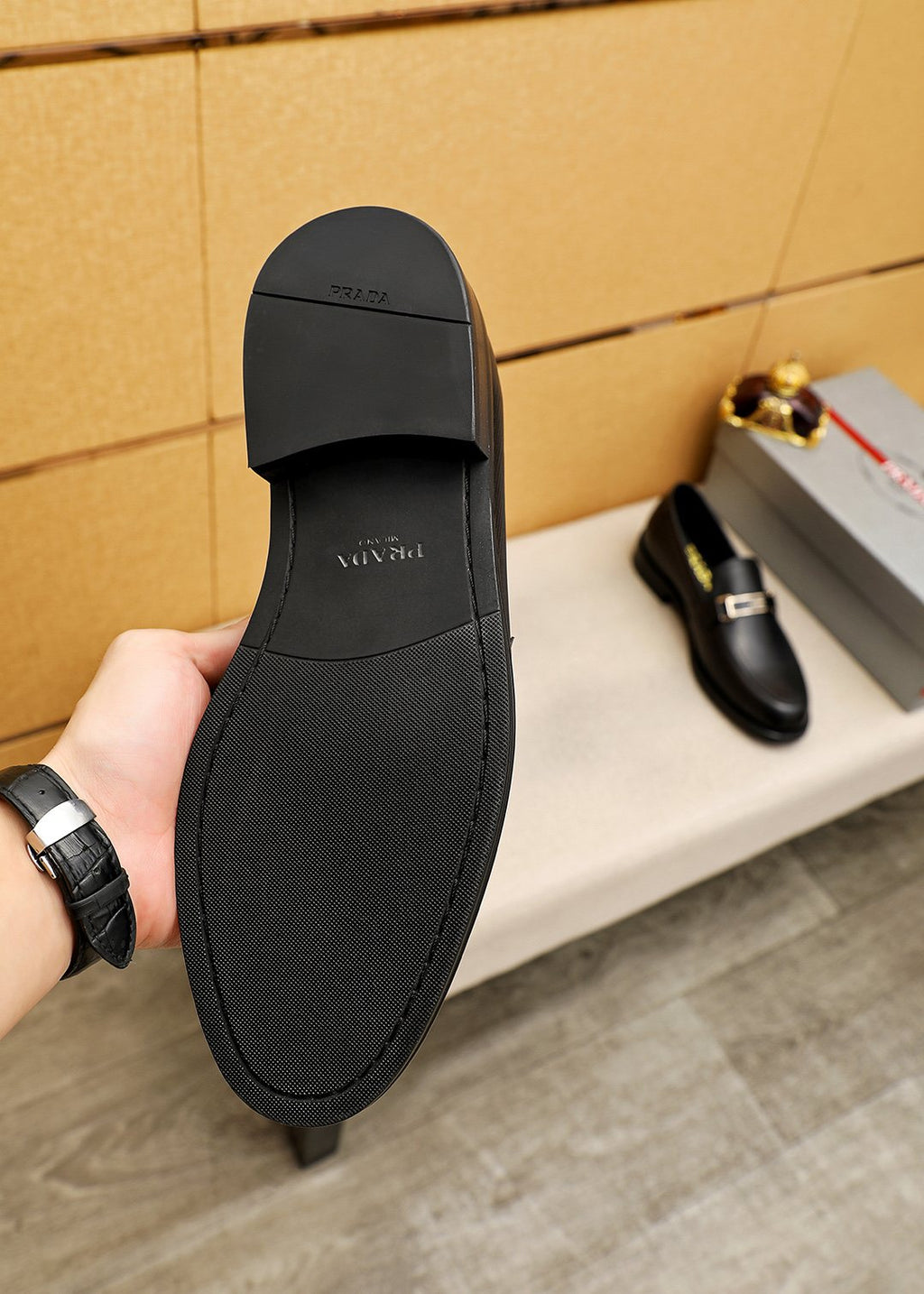 Prada Men's Black Buckle Loafers