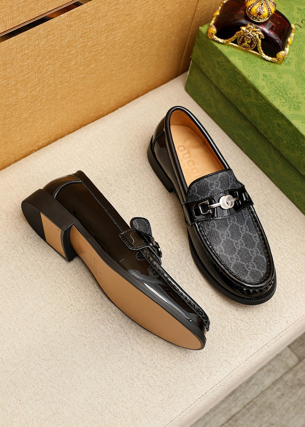 Gucci Black and Gray Metal Bit Loafers