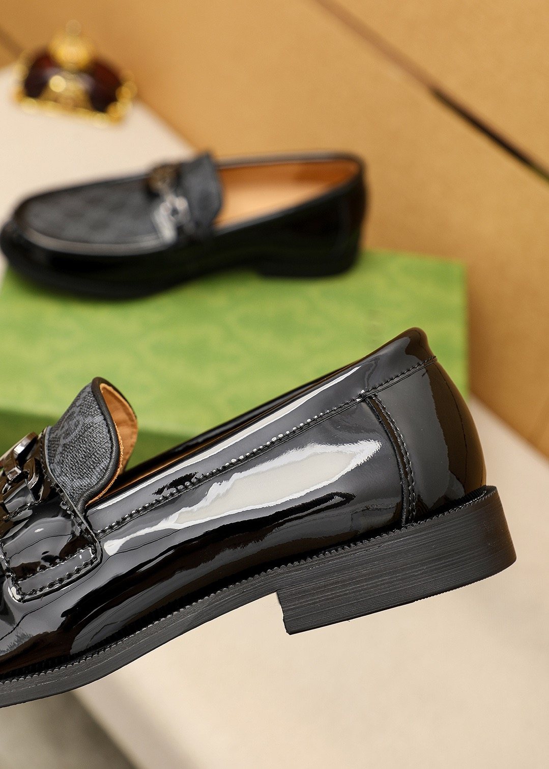 Gucci Black and Gray Metal Bit Loafers