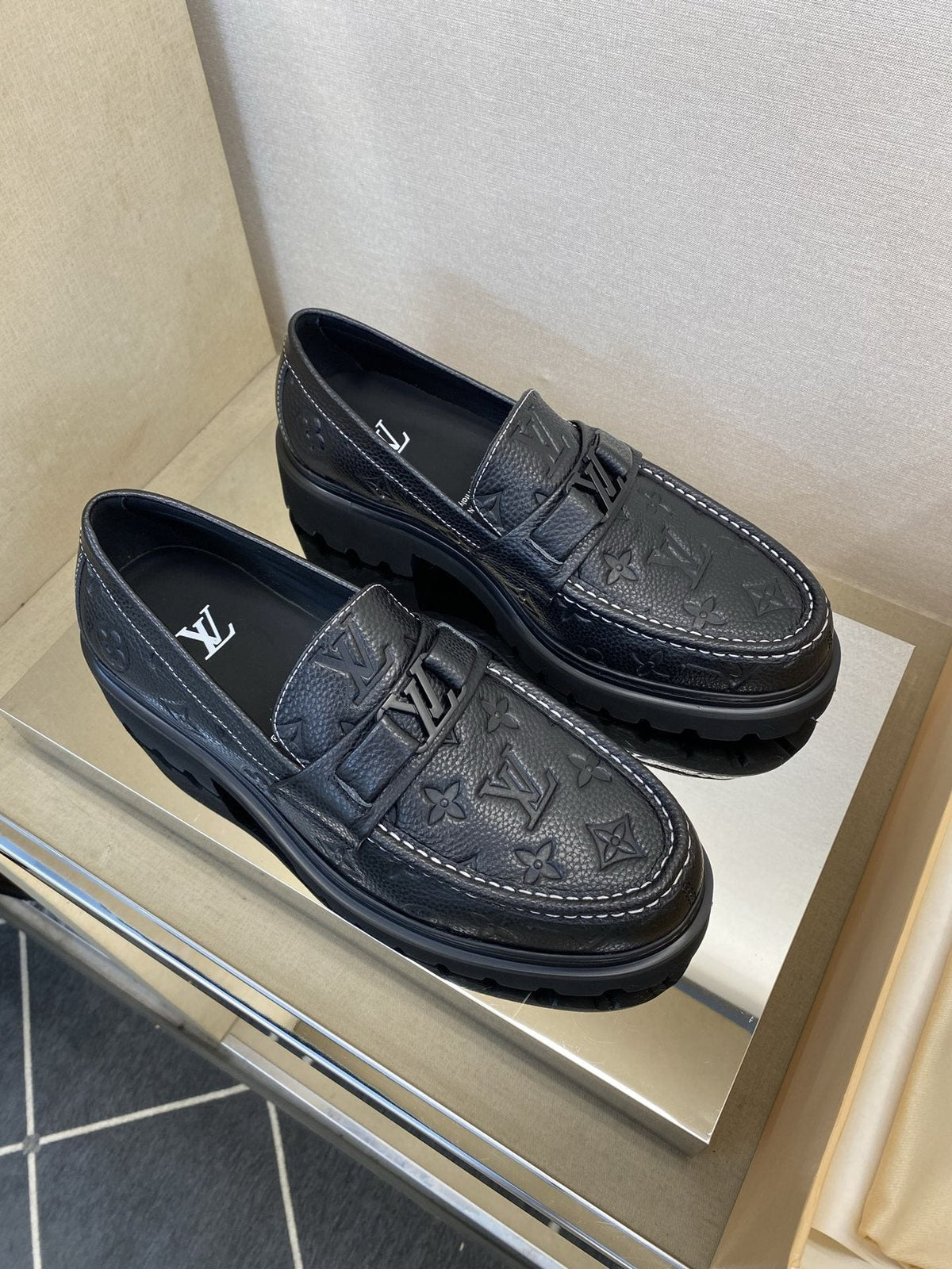 Louis Vuitton Men's Black Monogram Lug Sole Loafers - Chunky Black Lug Outsole