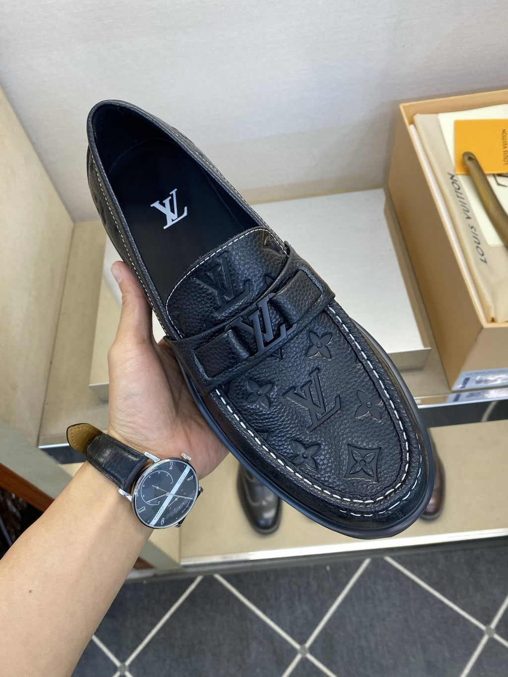 Louis Vuitton Men's Black Monogram Lug Sole Loafers - Chunky Black Lug Outsole