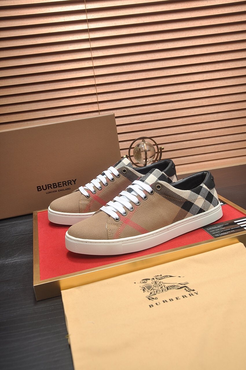 Burberry Check Panel Low-Top Sneakers - White Laces And White Sole