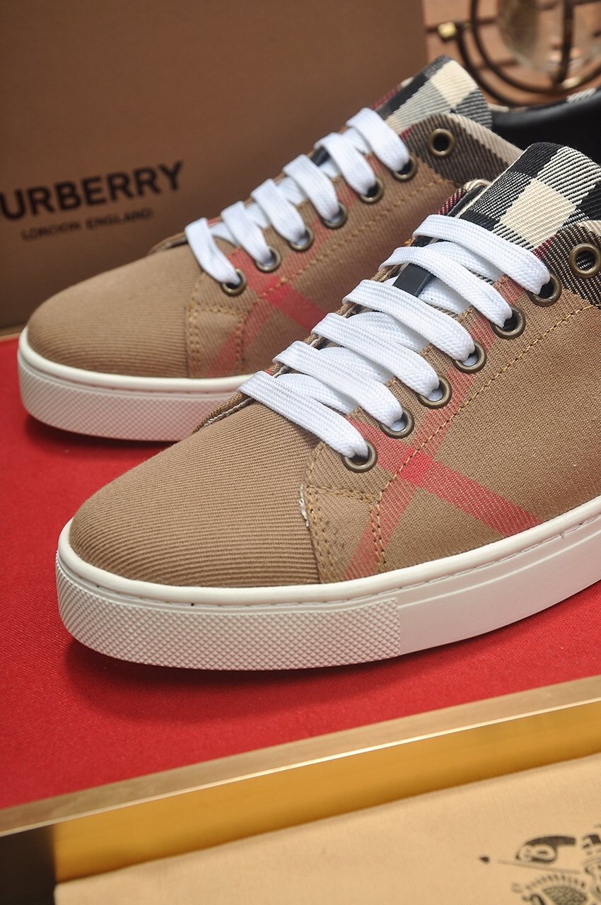 Burberry Check Panel Low-Top Sneakers - White Laces And White Sole
