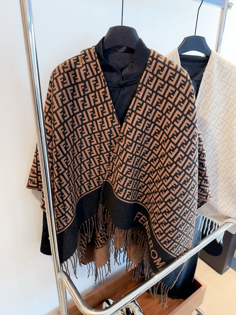 Fendi Brown and Black Fringed Cape