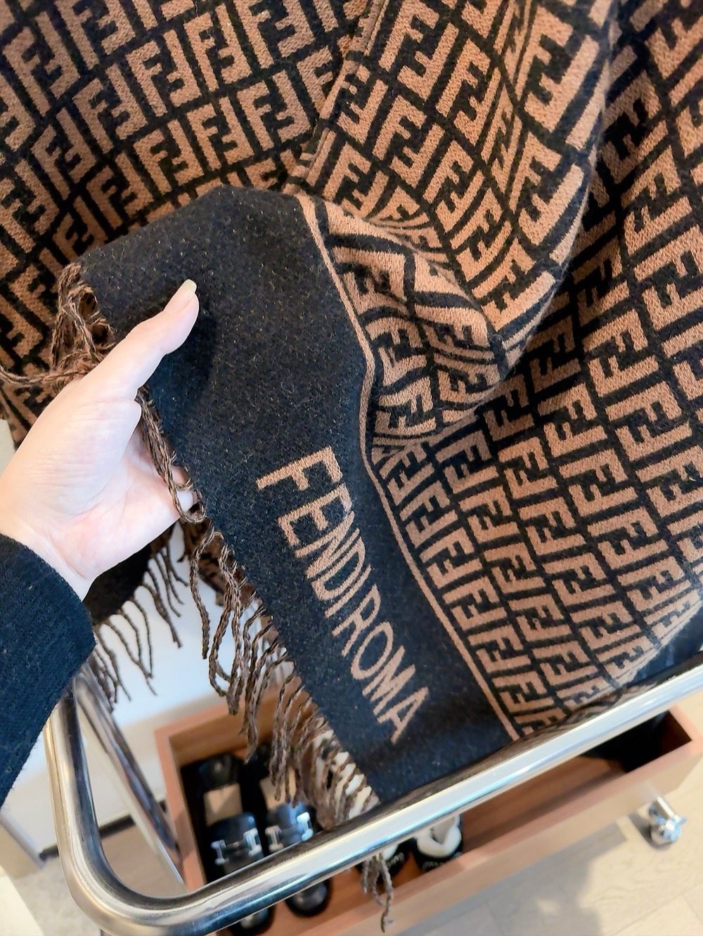 Fendi Brown and Black Fringed Cape