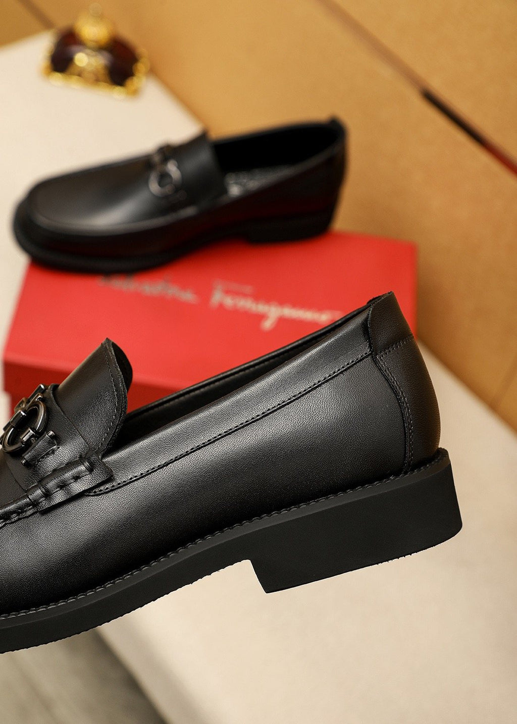 Ferragamo Black Hardware Loafers - Stacked Heel