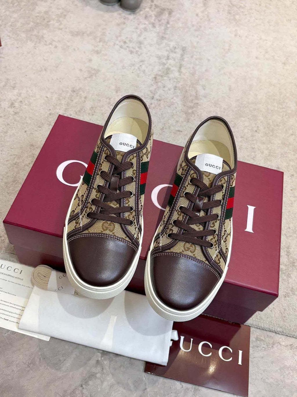 Gucci Brown Monogram Stripe Sneakers