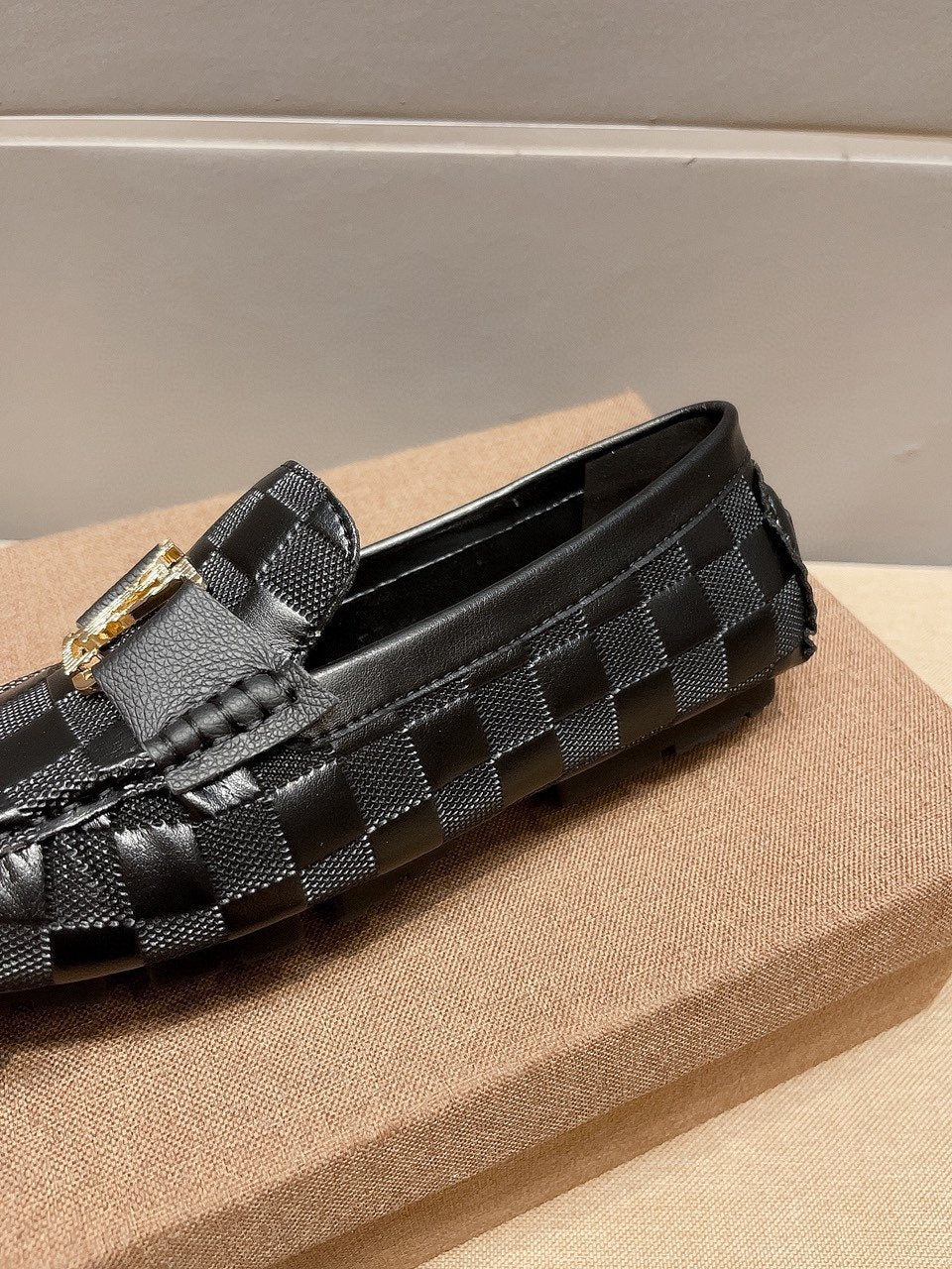 Louis Vuitton Men's Checker-Woven Buckle Loafers - Black and Dark Gray