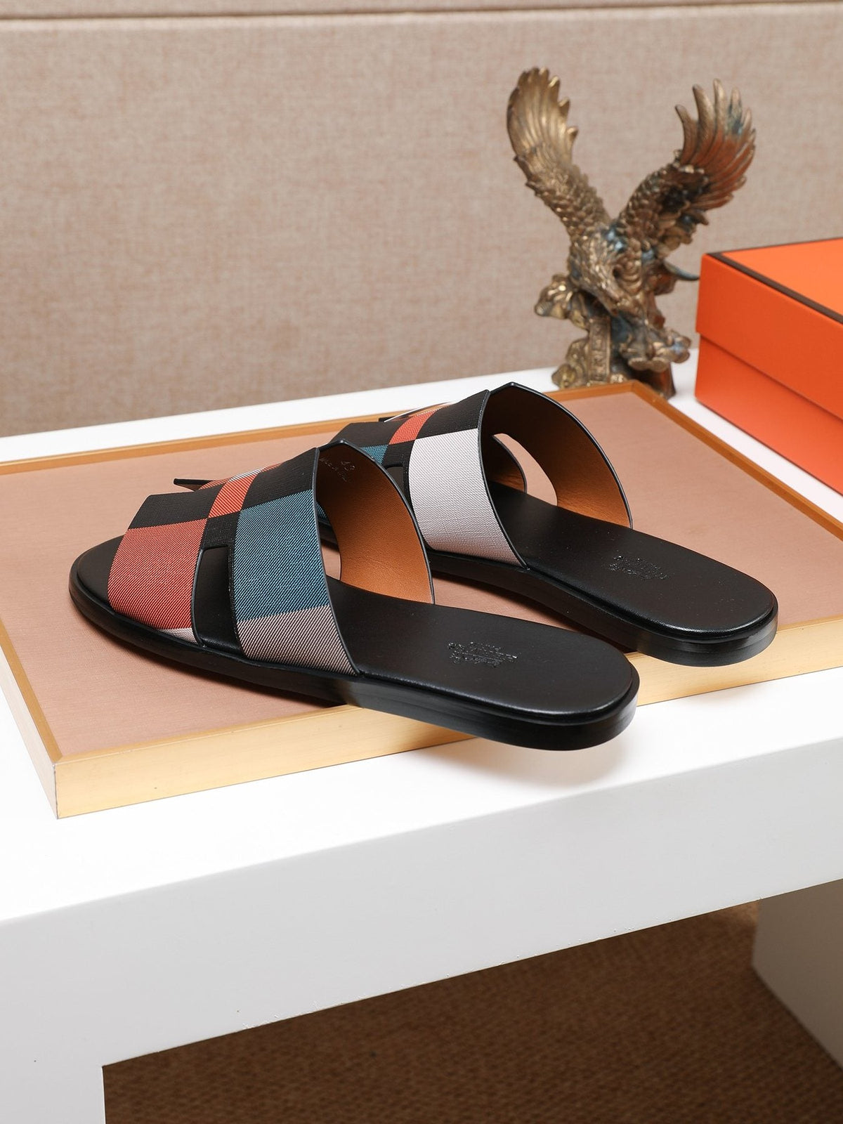 Hermès Plaid H-Strap Slide Sandals