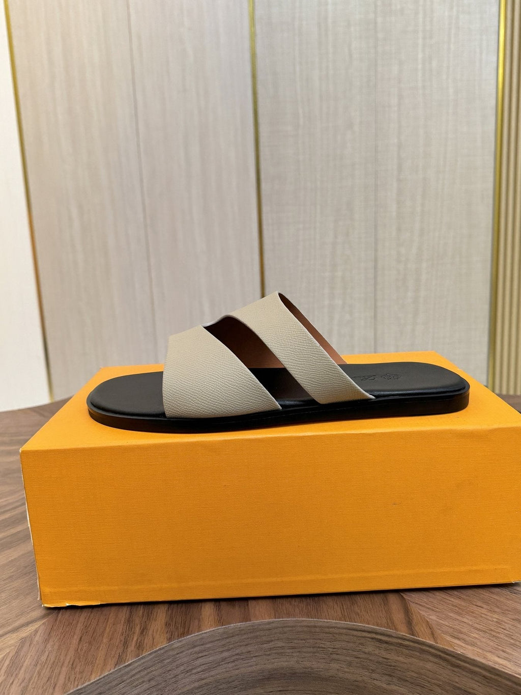 Loro Piana Cream and Black Slide Sandals