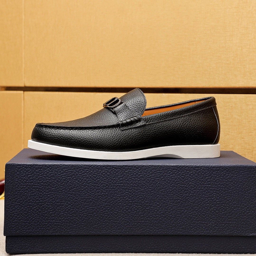 Dior Pebbled Leather Buckle Loafers