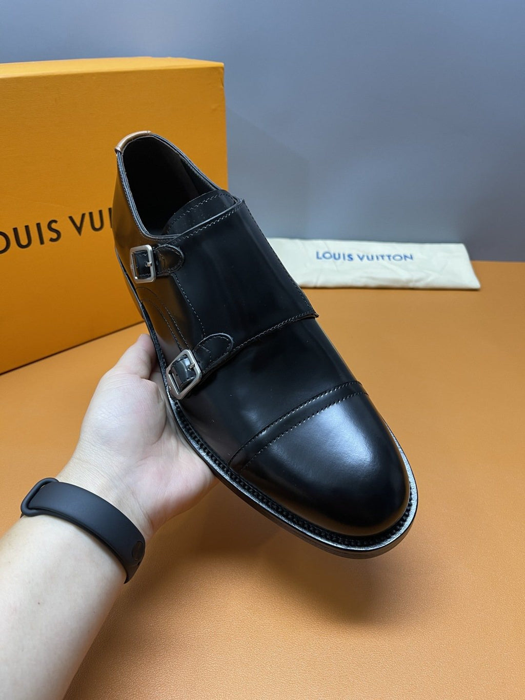 Louis Vuitton Black Cap-Toe Double-Monk Strap Shoes