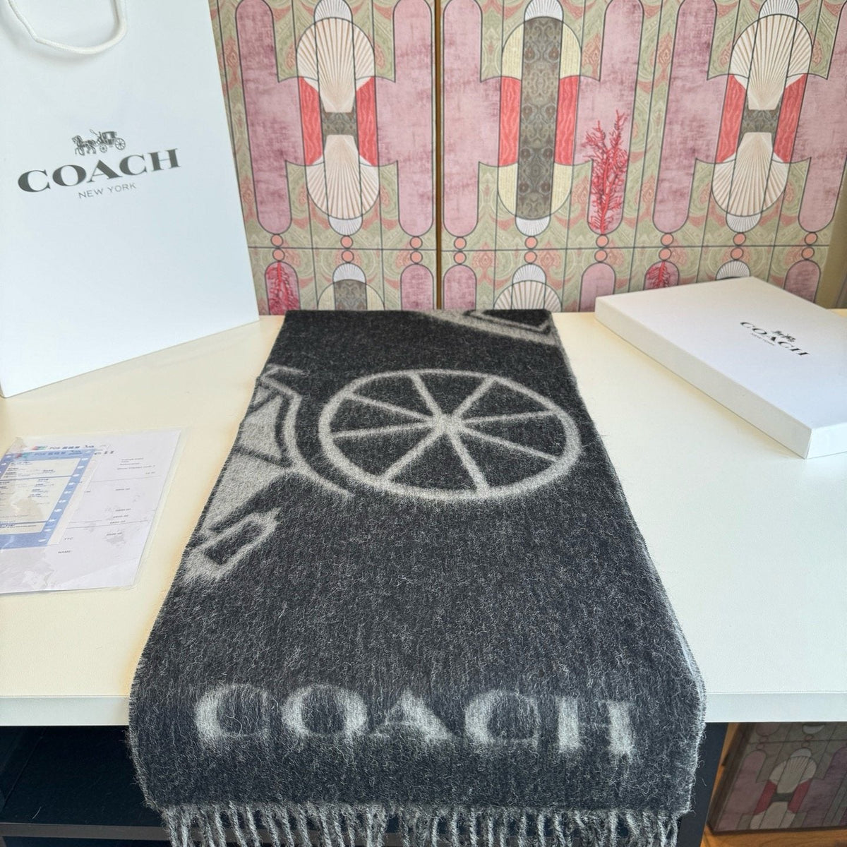 Coach Reversible Fringed Logo Scarf