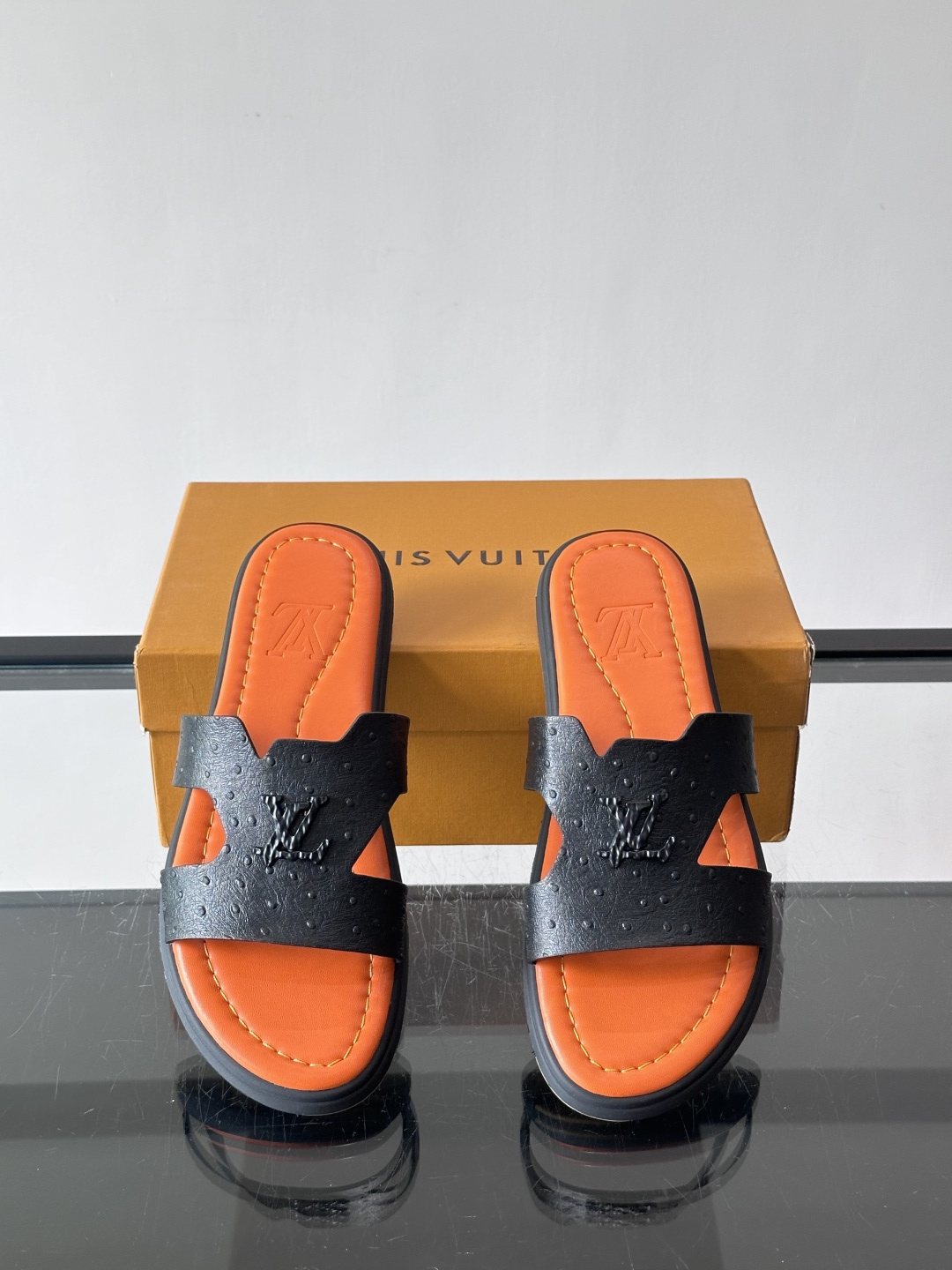 Louis Vuitton Monogram Slide Sandals - Black Monogram-Embossed Strap
