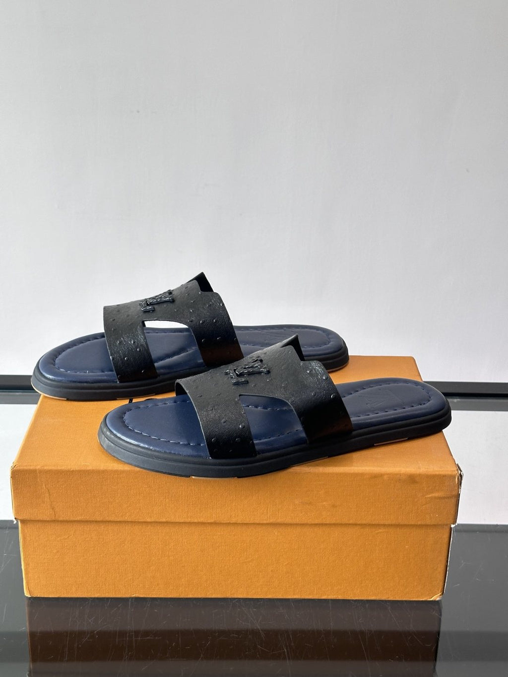 Louis Vuitton Monogram Slide Sandals - Black Monogram-Embossed Strap