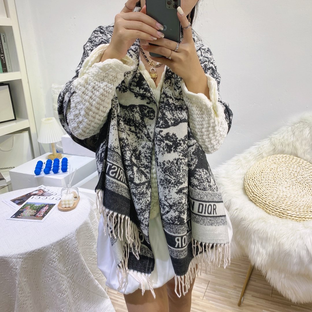 Dior Toile Print Fringed Scarf