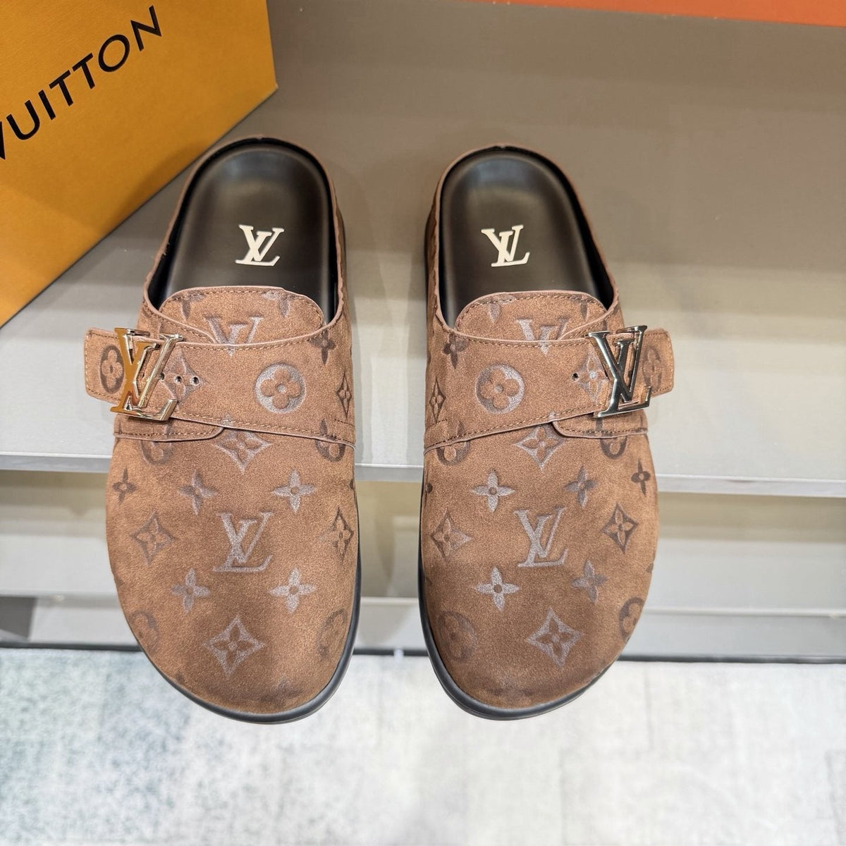Louis Vuitton Embossed Buckle Slide Sandals