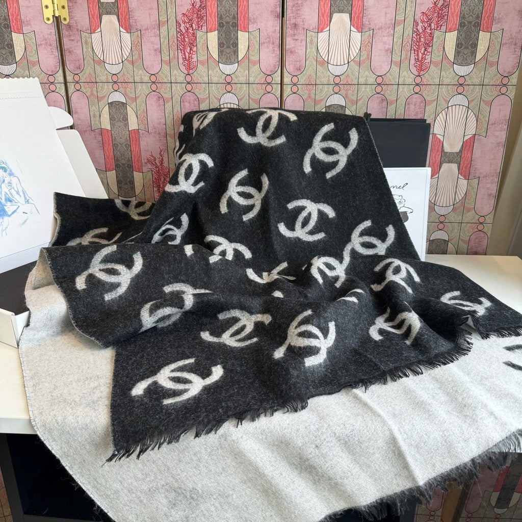 Chanel Reversible Logo Motif Scarf Shawl