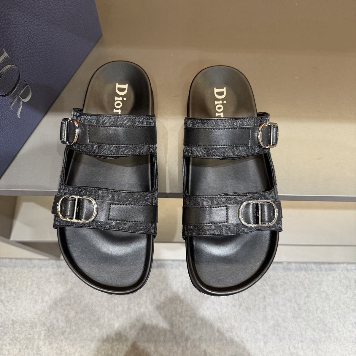 Dior Patterned Double-Strap Slide Sandals