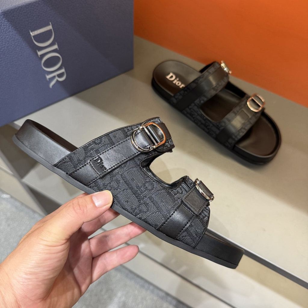 Dior Patterned Double-Strap Slide Sandals