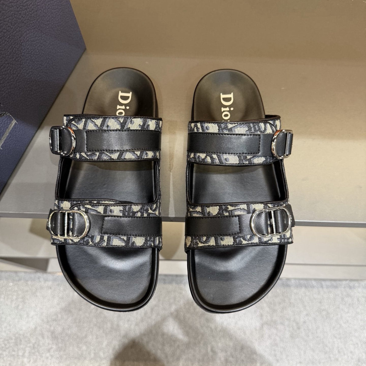 Dior Patterned Double-Strap Slide Sandals