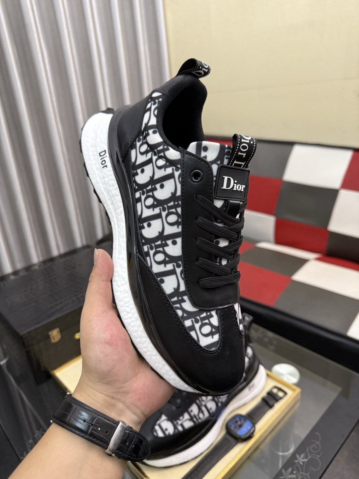 Dior Patterned Panel Low-Top Sneakers - Padded Collar