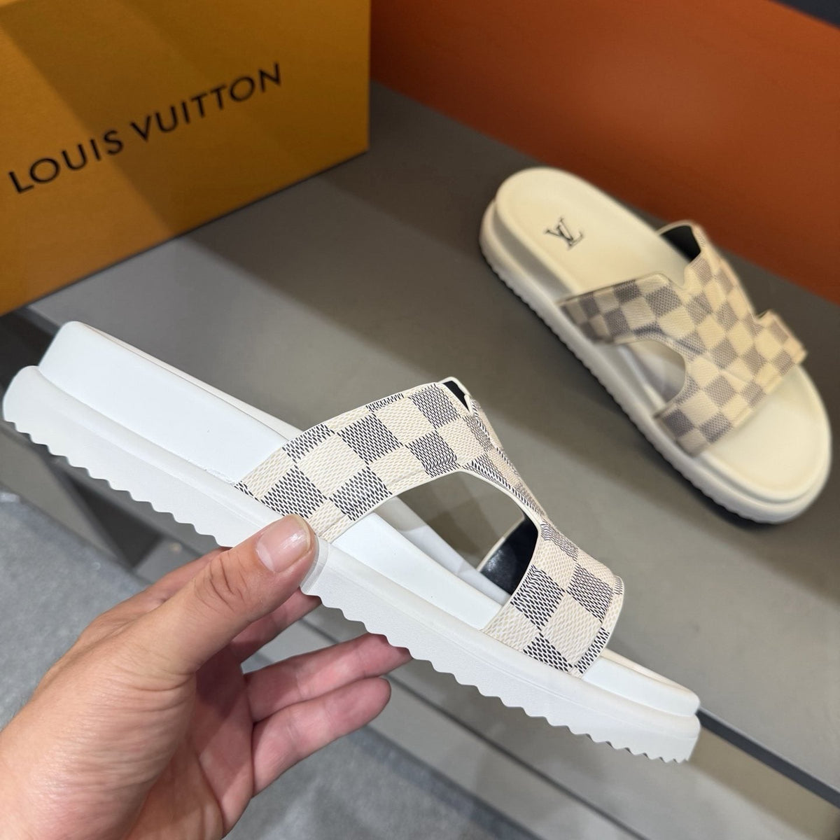 Louis Vuitton Checkerboard Crossover Slide Sandals