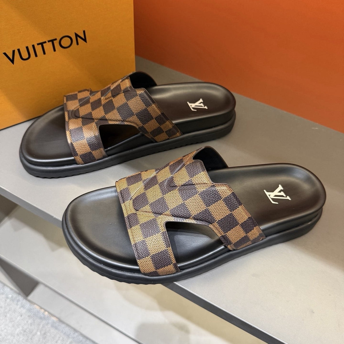 Louis Vuitton Checkerboard Crossover Slide Sandals