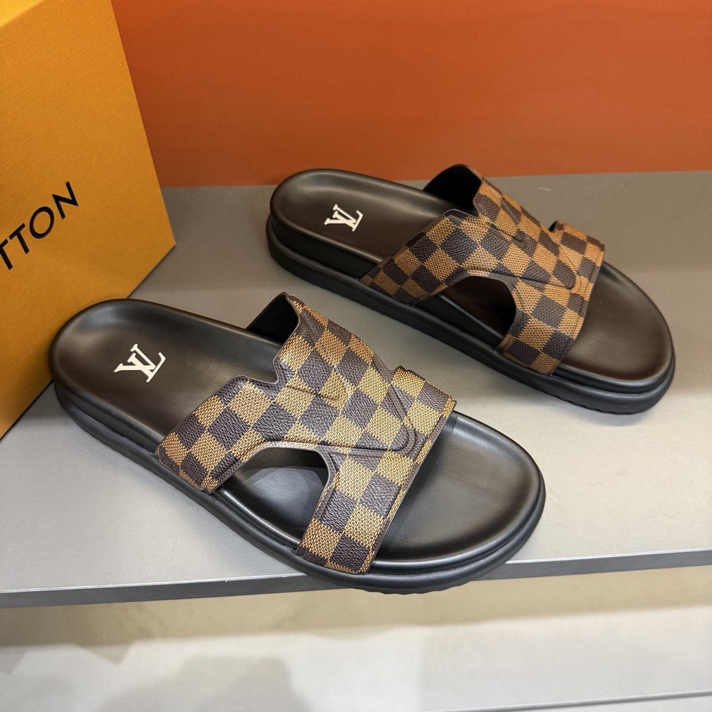 Louis Vuitton Checkerboard Crossover Slide Sandals