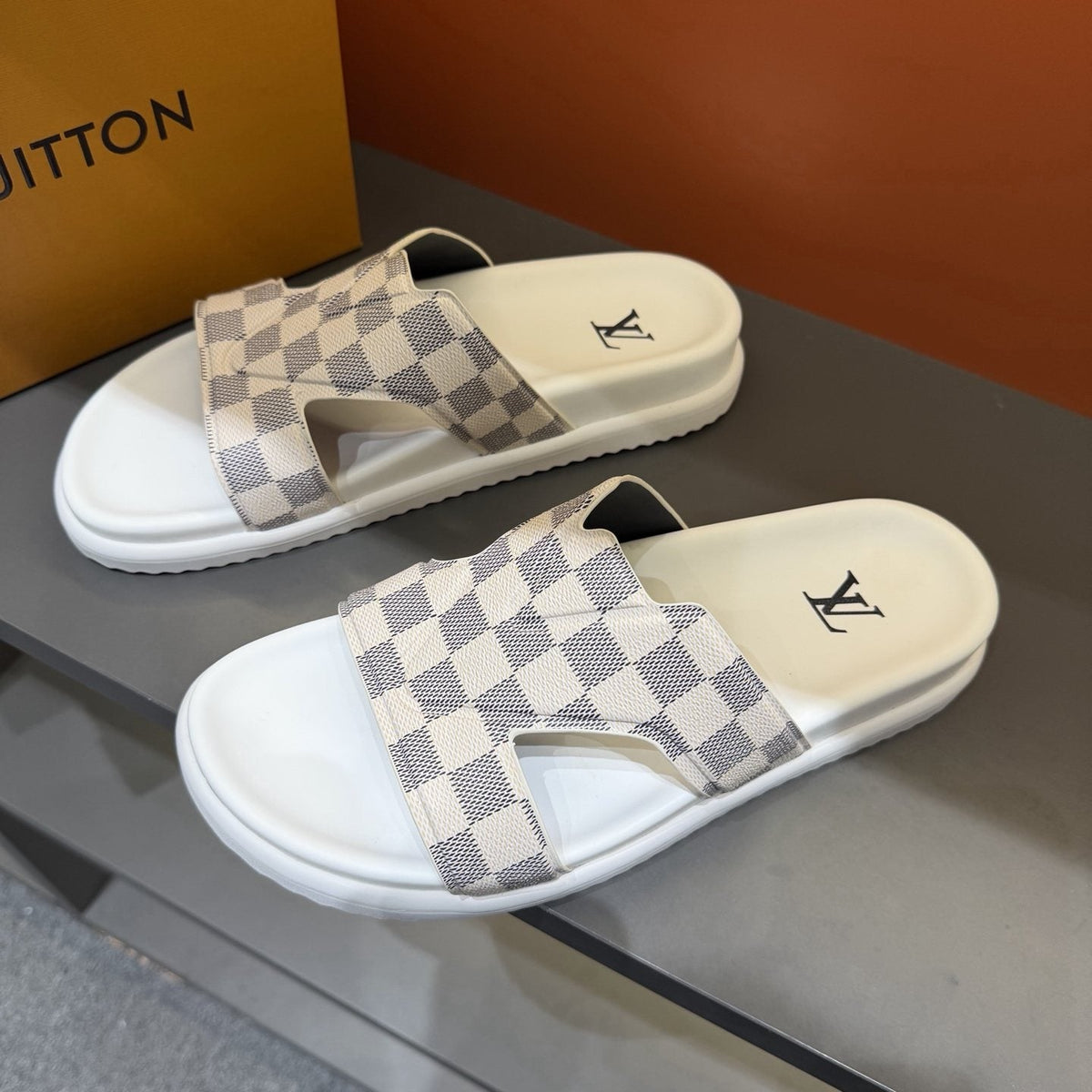 Louis Vuitton Checkerboard Crossover Slide Sandals