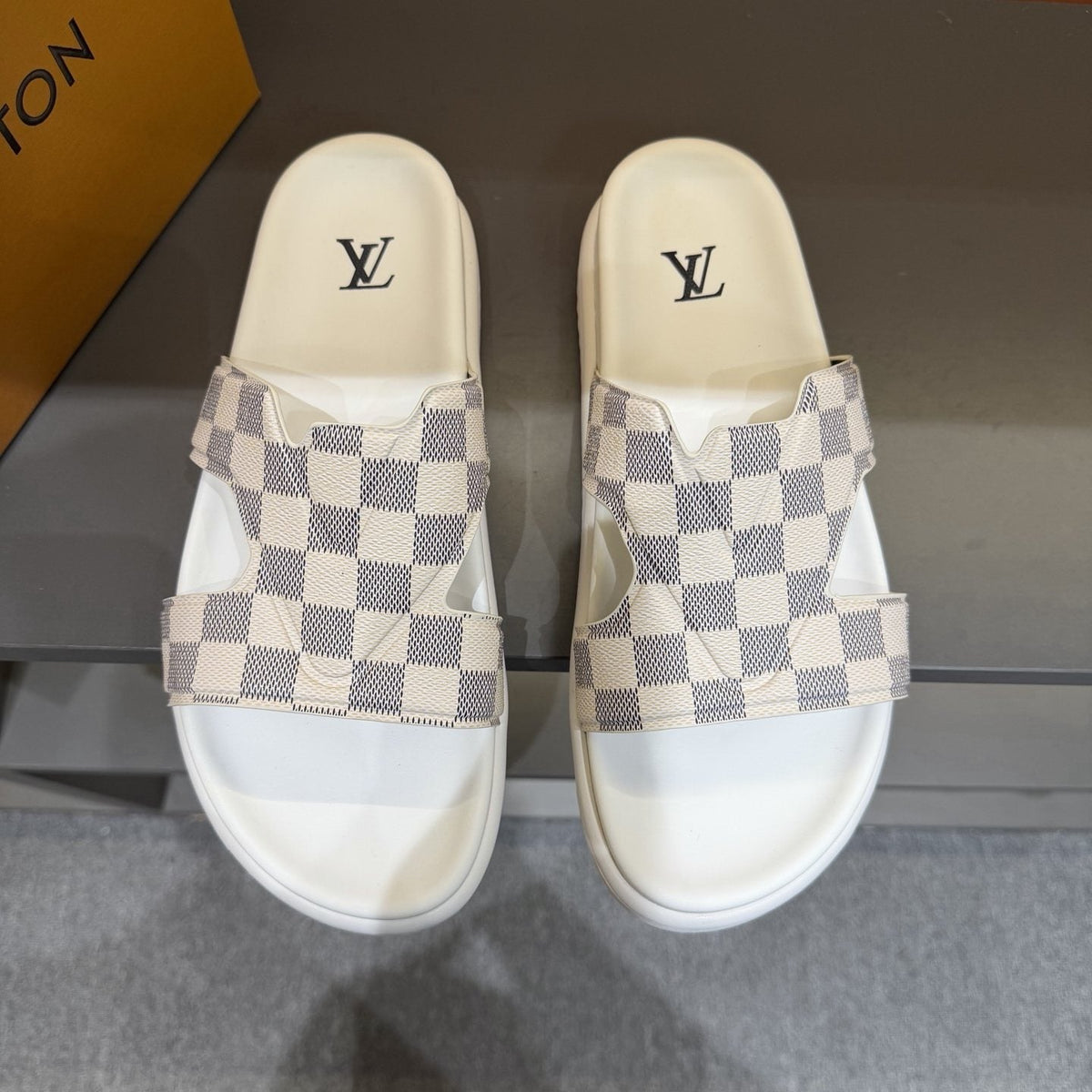 Louis Vuitton Checkerboard Crossover Slide Sandals