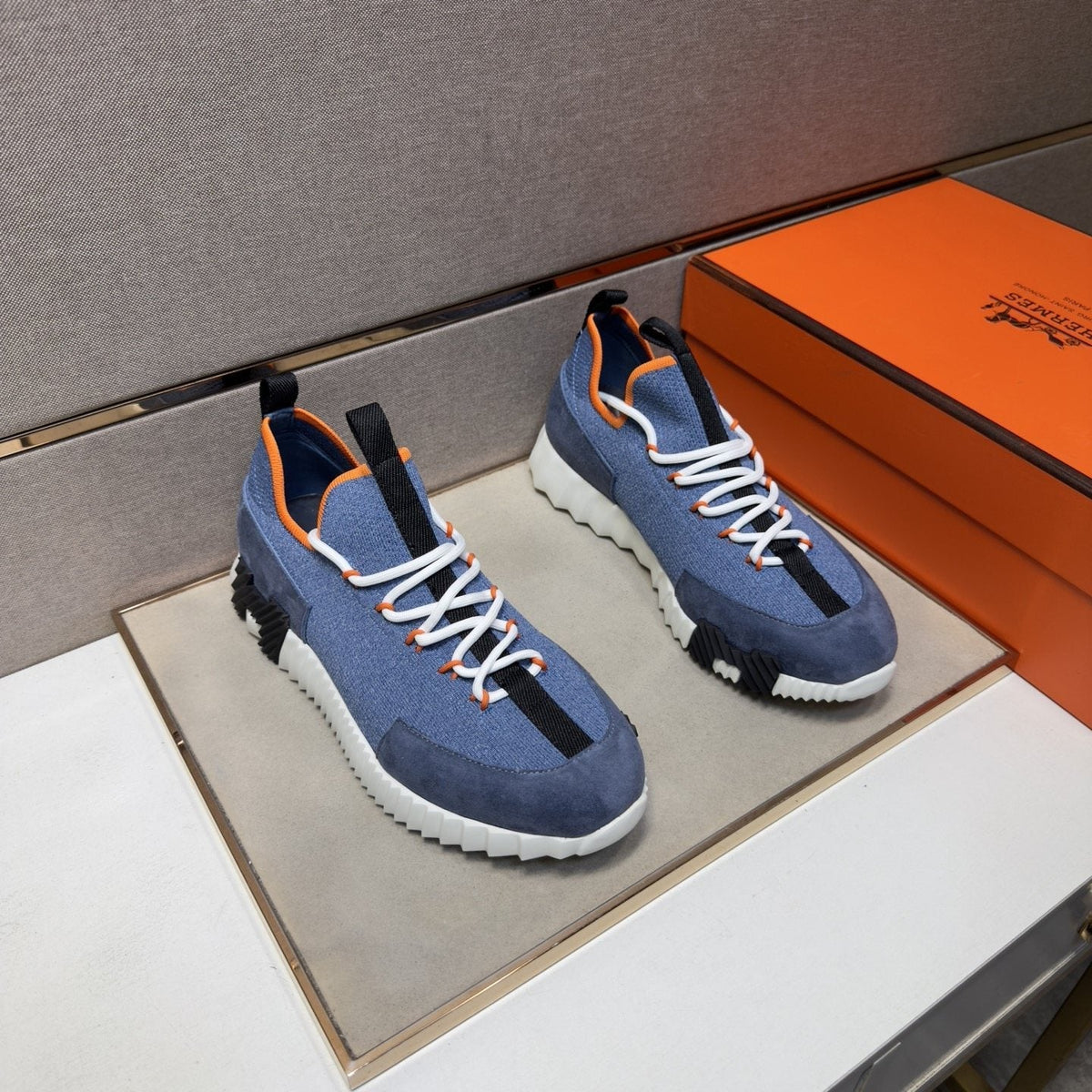 Hermès Men's Color-Block Low-Top Sneakers - Ribbed Outsole