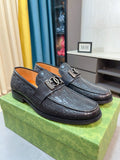 Gucci Embossed Metal-Hardware Loafers