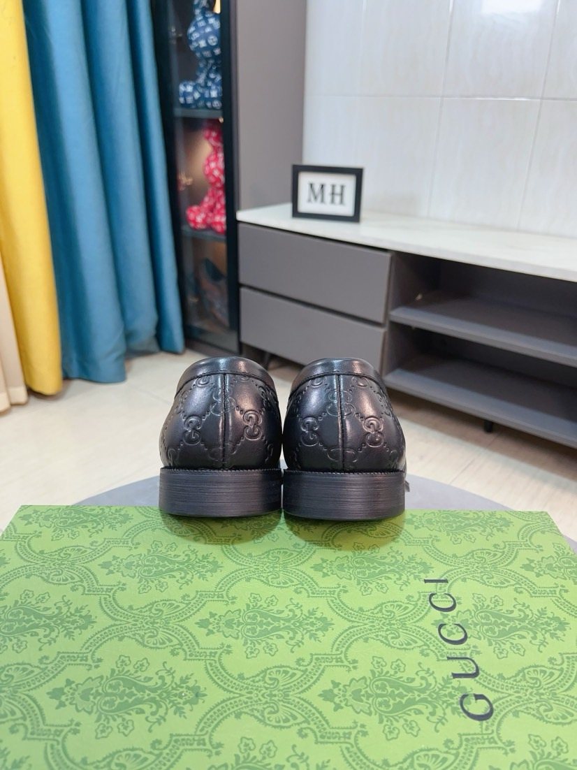 Gucci Embossed Metal-Hardware Loafers