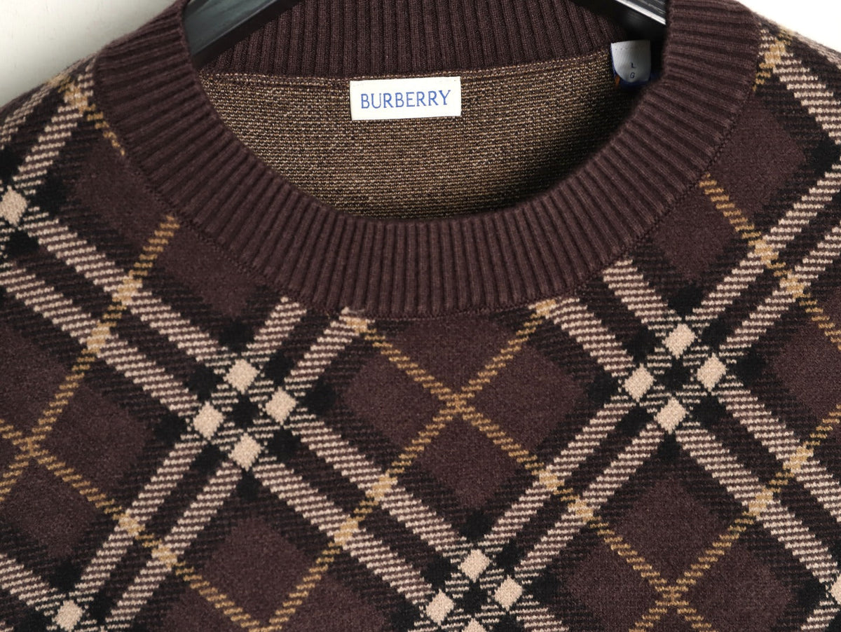 Burberry Diagonal-Check Crewneck Sweater - Dark Brown